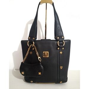 MCM Black Leather Flap Tote and Coin Wristlet Set